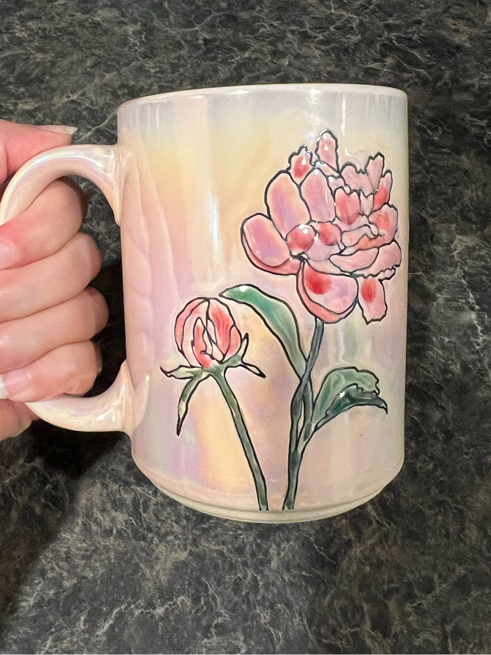 Floral Pink Ceramic Mug with Hand-Painted Bloom
